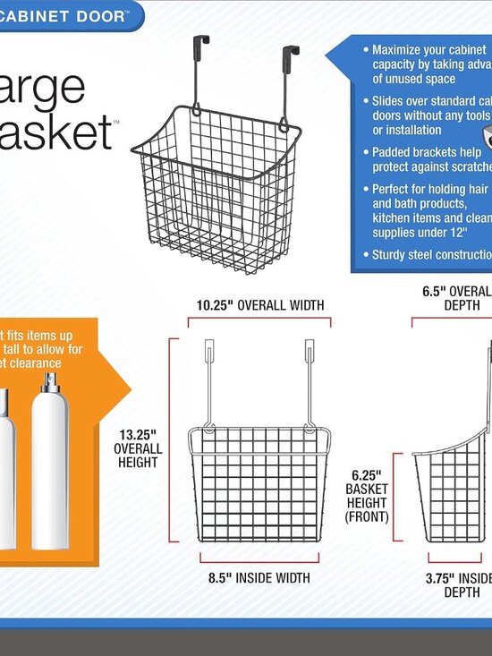 Hanging Baskets for Organizing Large, Satin Nickel - Grid Over the Cabinet Wire - Picture 3 of 9